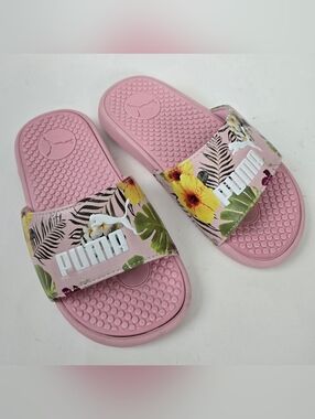 Puma Cool Cat Toddler Girls 12C Slide Flip Flop Sandal Tropical Pink Floral Logo